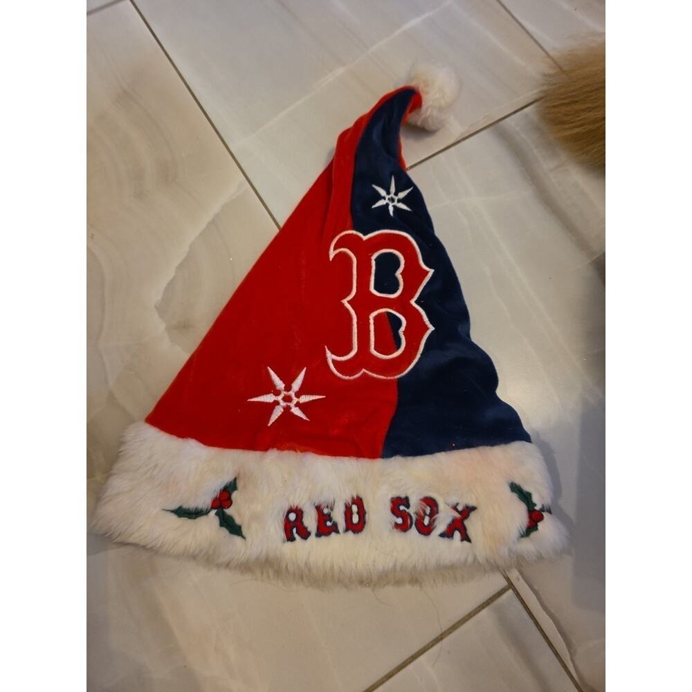 Boston Red Sox Team Logo Holiday Furry Santa Hat 24" circumference